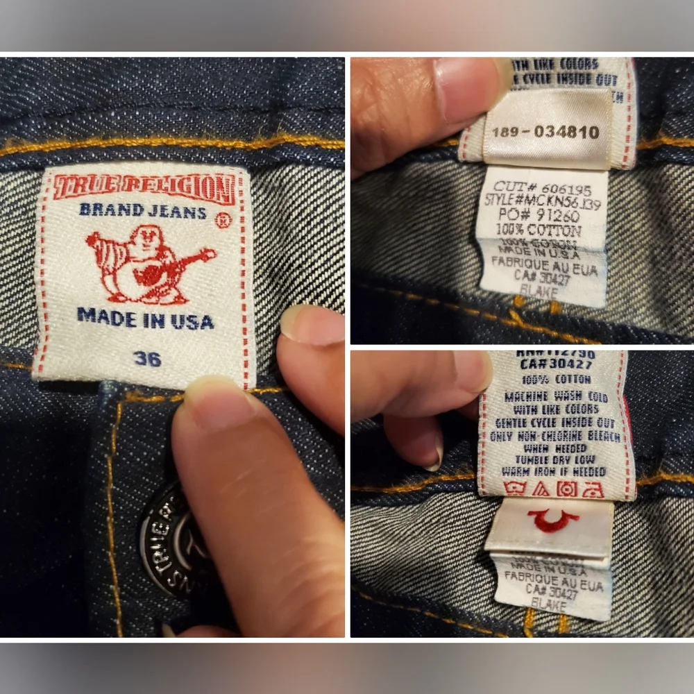 True Religion Jeans Men Straight Leg Phantom Blake  Dark Blue Denim 36 X 34